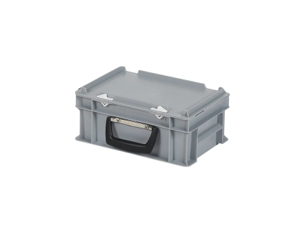 Plastic case - 300 x 200 x H 133 mm - Grey - Stacking bin with lid and case handle