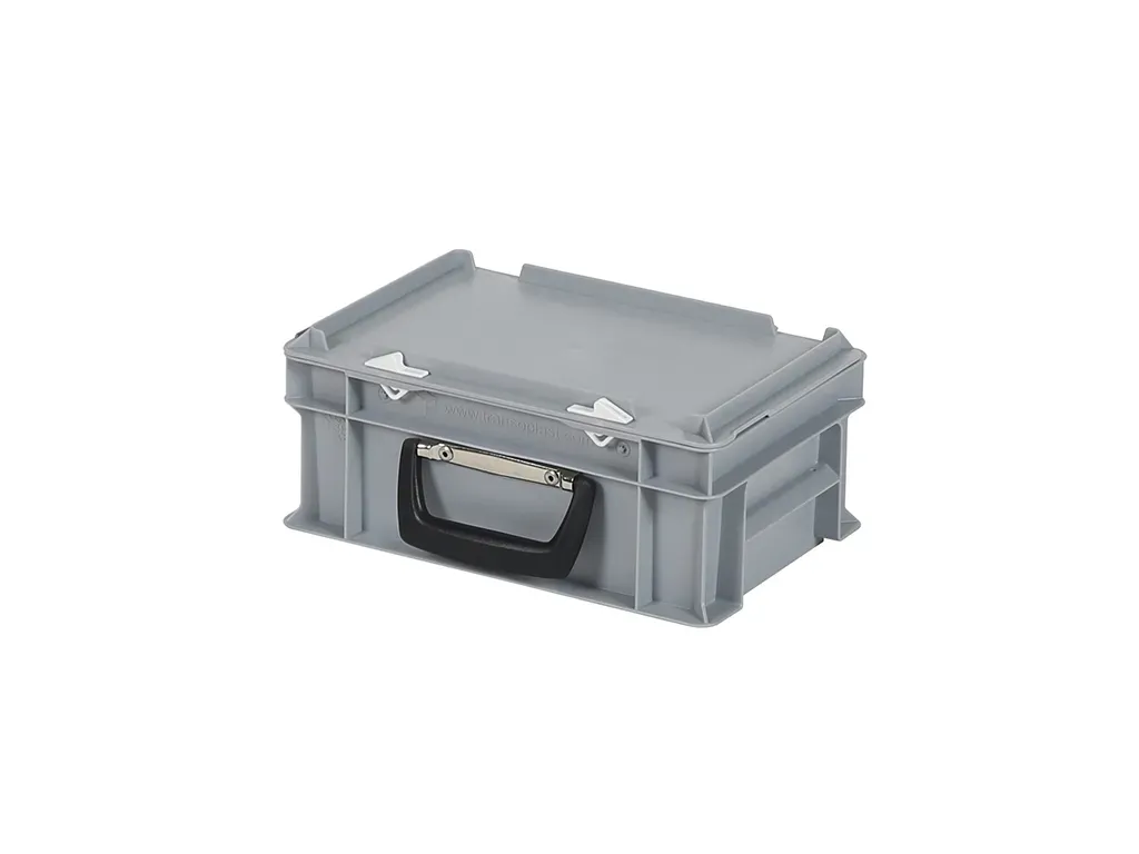 Valise - 300 x 200 x H 133 mm - Gris - bac gerbable avec couvercle et poignée (fond lisse)