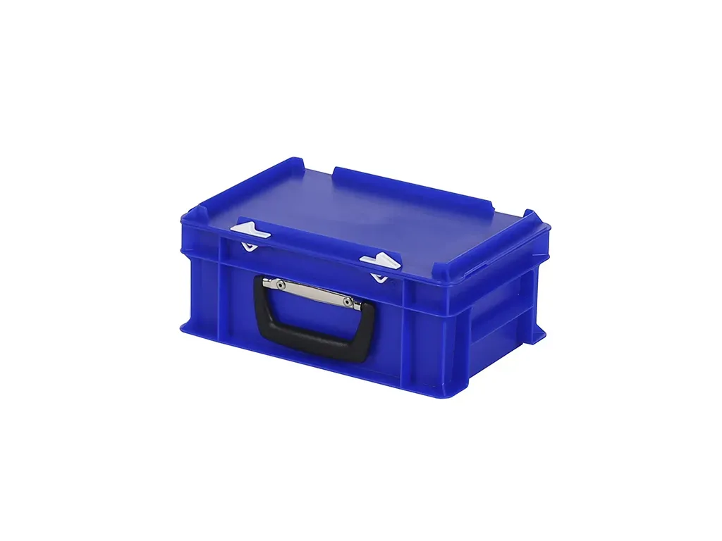 Valise - 300 x 200 x H 133 mm - Bleu - bac gerbable avec couvercle et poignée (fond lisse)