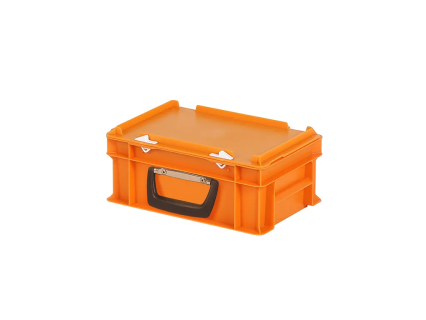 Valise - 300 x 200 x H 133 mm - Orange - bac gerbable avec couvercle et poignée (fond lisse)