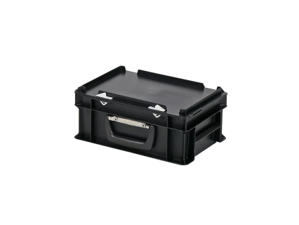 Plastic case - 300 x 200 x H 133 mm - Black - Stacking bin with lid and case handle