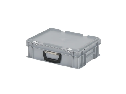 Plastic case - 400 x 300 x H 133 mm - Grey - Stacking bin with lid and case handle