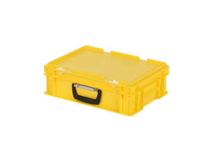 Plastic case - 400 x 300 x H 133 mm - Yellow - Stacking bin with lid and case handle