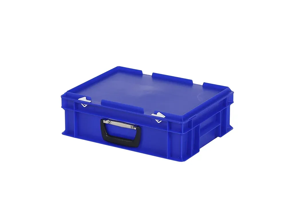 Koffer - 400 x 300 x H 133 mm - blauw - stapelbak met deksel en koffergreep