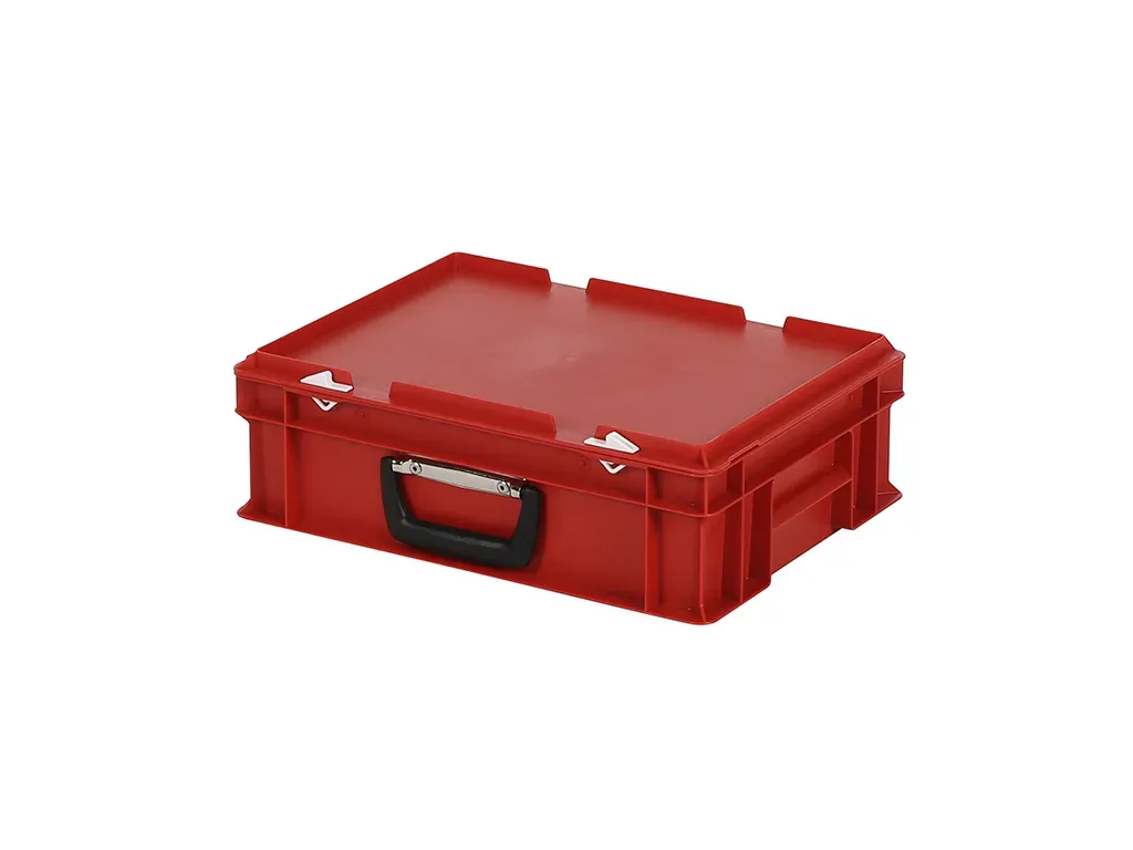 Koffer - 400 x 300 x H 133 mm - rood - stapelbak met deksel en koffergreep