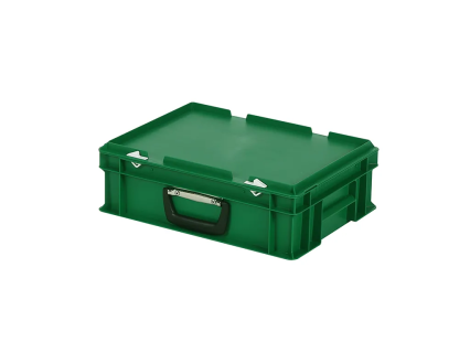 Koffer - 400 x 300 x H 133 mm - groen - stapelbak met deksel en koffergreep