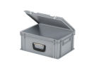 Valise - 400 x 300 x H 190 mm - Gris - bac gerbable avec couvercle et poignée (fond lisse) - 2