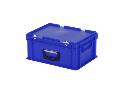 Valise - 400 x 300 x H 190 mm - Bleu - bac gerbable avec couvercle et poignée (fond lisse)