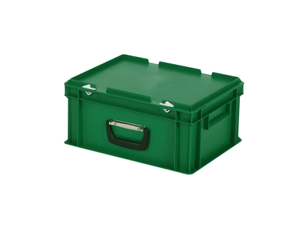 Valise - 400 x 300 x H 190 mm - Vert - bac gerbable avec couvercle et poignée (fond lisse)