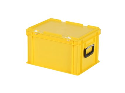 Valise - 400 x 300 x H 250 mm - Jaune - bac gerbable avec couvercle et poignée (fond lisse)