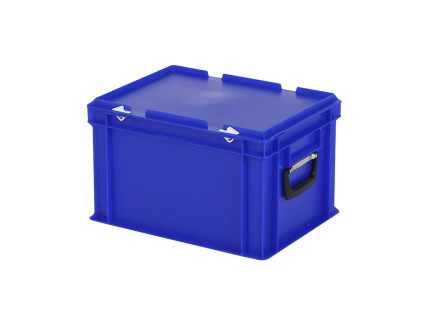 Valise - 400 x 300 x H 250 mm - Bleu - bac gerbable avec couvercle et poignée (fond lisse)