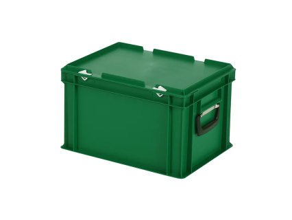 Valise - 400 x 300 x H 250 mm - Vert - bac gerbable avec couvercle et poignée (fond lisse)