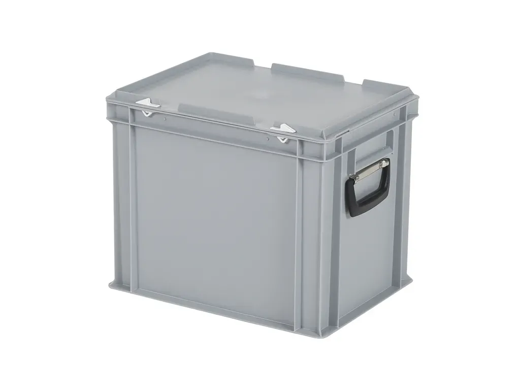 Valise - 400 x 300 x H 335 mm - Gris - bac gerbable avec couvercle et poignée (fond renforcé)