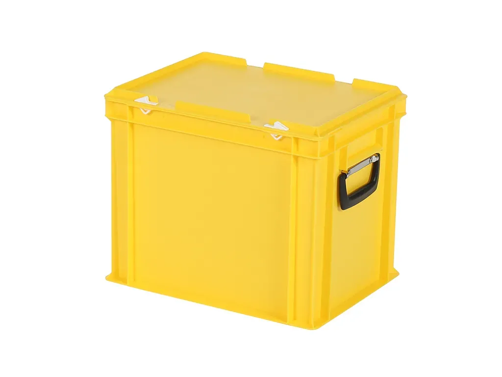 Valise - 400 x 300 x H 335 mm - Jaune - bac gerbable avec couvercle et poignée (fond renforcé)