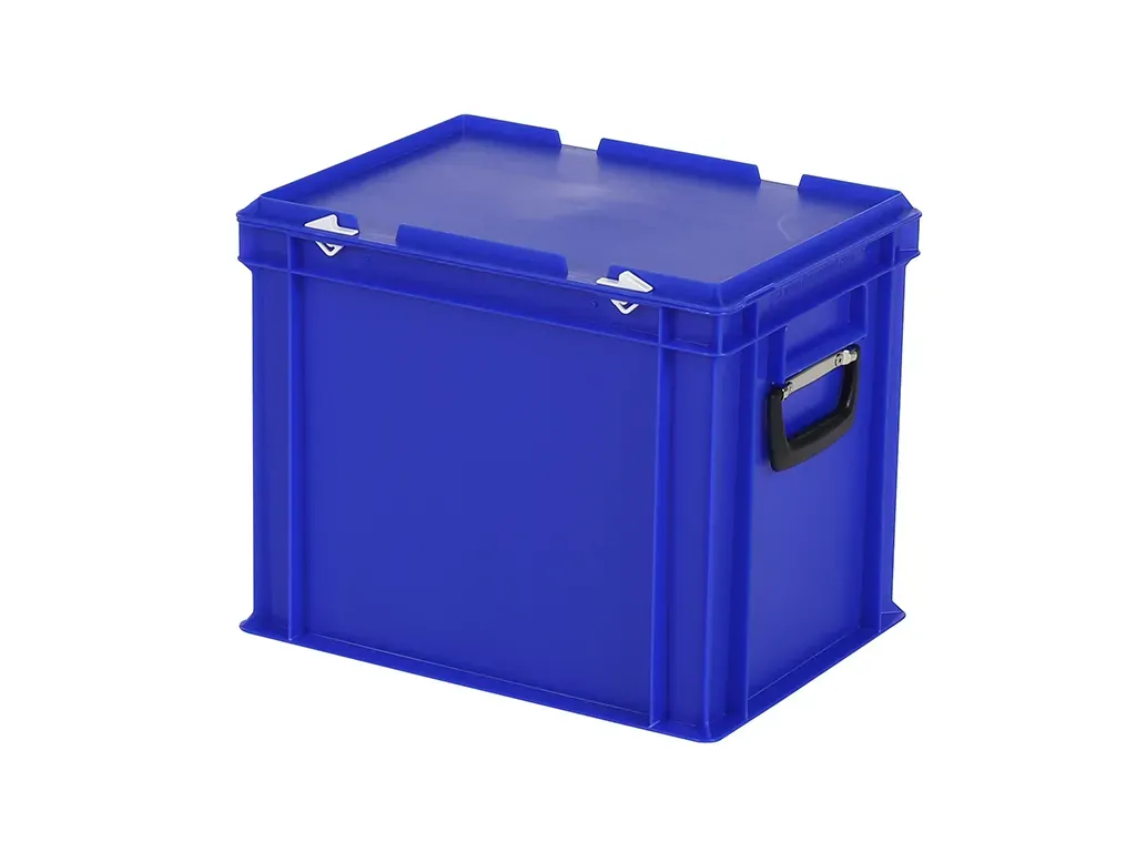 Valise - 400 x 300 x H 335 mm - Bleu - bac gerbable avec couvercle et poignée (fond renforcé)