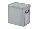 Valise - 400 x 300 x H 415 mm - Gris - bac gerbable avec couvercle et poignée (fond renforcé) - 1