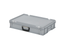 Valise - 600 x 400 x H 133 mm - Gris - bac gerbable avec couvercle et poignée (fond lisse) - 1
