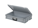 Valise - 600 x 400 x H 133 mm - Gris - bac gerbable avec couvercle et poignée (fond lisse) - 2