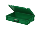 Valise - 600 x 400 x H 135 mm - Vert - bac gerbable avec couvercle et poignée (fond lisse) - 2