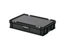 Valise - 600 x 400 x H 135 mm - Noir - bac gerbable avec couvercle et poignée (fond lisse) - 1