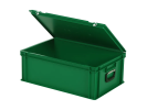 Valise - 600 x 400 x H 235 mm - Vert - bac gerbable avec couvercle et poignée (fond lisse) - 2