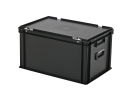 Kunststoffkoffer - 600 x 400 x H 335 mm - Schwarz - Behälter mit Deckel und Griff - 1
