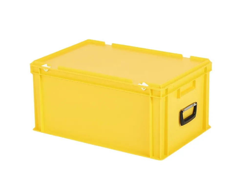 Valise - 600 x 400 x H 295 mm - Jaune - bac gerbable avec couvercle et poignée (fond renforcé)