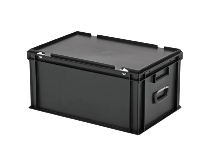 Valise - 600 x 400 x H 295 mm - Noir - bac gerbable avec couvercle et poignée (fond renforcé)