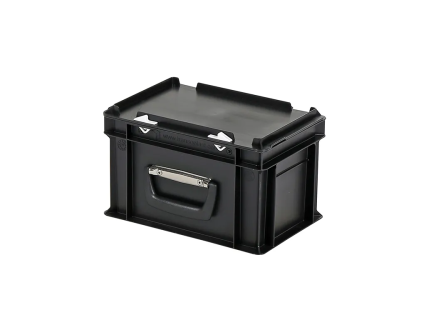 Valise - 300 x 200 x H 190 mm - Noir - bac gerbable avec couvercle et poignée (fond lisse)