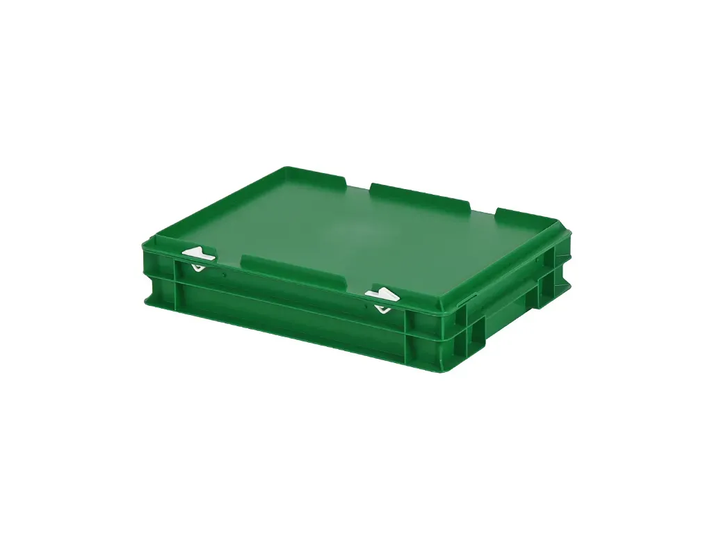 Stacking bin with lid - 400 x 300 x H 90 mm - Green