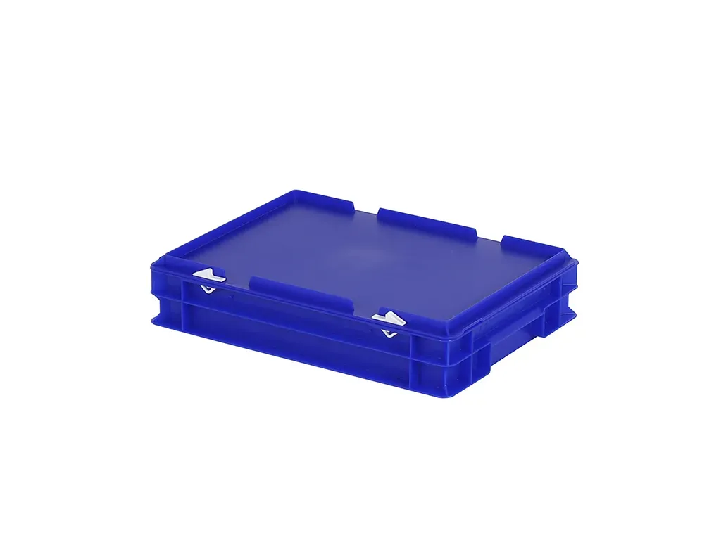 Stacking bin with lid - 400 x 300 x H 90 mm - blue