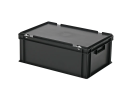 Bac gerbable avec couvercle - 600 x 400 x H 235 mm - Noir - (fond lisse) - 1