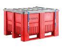 Caisse-palette en plastique ADR - 1200 x 1000 mm - 3 semelles - rouge - 1