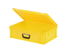 Valise - 600 x 400 x H 190 mm - Jaune - bac gerbable avec couvercle et poignée (fond lisse) - 2
