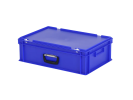 Valise - 600 x 400 x H 190 mm - Bleu - bac gerbable avec couvercle et poignée (fond lisse) - 1