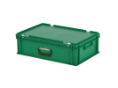 Valise - 600 x 400 x H 190 mm - Vert - bac gerbable avec couvercle et poignée (fond lisse) - 1
