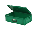 Valise - 600 x 400 x H 190 mm - Vert - bac gerbable avec couvercle et poignée (fond lisse) - 2