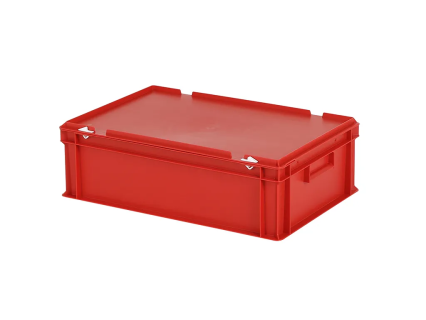 Bac gerbable avec couvercle - 600 x 400 x H 190 mm - Rouge - (fond lisse)