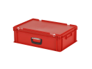 Kunststoffkoffer - 600 x 400 x H 190 mm - Rot - Behälter mit Deckel und Griff - 1