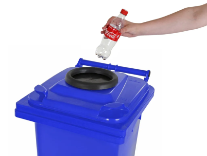 Two-wheeled 120 litre container for plastic bottles - blue