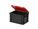 Duocouleur bac et couvercle - 400 x 300 x H 250 mm - Noir-rouge - (fond lisse) - 2