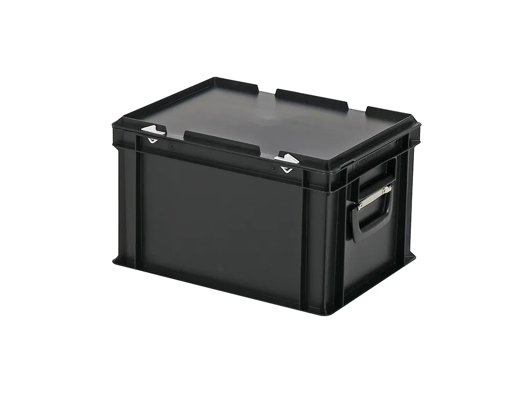 Valise - 400 x 300 x H 250 mm - Noir - bac gerbable avec couvercle et poignée (fond lisse)