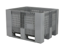 SB3 Kunststoff Palettenbox - 1200 x 1000 mm - durchbrochen - auf 3 Kufen - Grau - 1