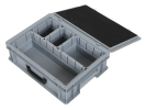Boîte avec bacs d'insertion - 400 x 300 x H 133 mm - gris | 1 x bac d'insertion 1/2, 1 x bac d'insertion 1/4 et 2 x bac d'insertion 1/8 - 1