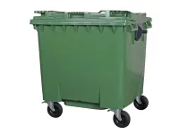 Four-wheeled 1100 litre waste container - flat lid - green