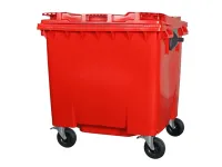 Four-wheeled 1100 litre waste container - flat lid - red