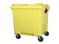 Four-wheeled 1100 litre waste container - flat lid - yellow