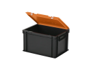 Duocouleur bac et couvercle - 400 x 300 x H 250 mm - Noir-orange - (fond lisse) - 2