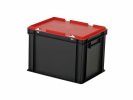 Combicolor Deckelbehälter - 400 x 300 x H 295 mm (verstärkter Boden) - Schwarz-Rot - 1