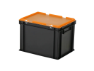 Combicolor Deckelbehälter - 400 x 300 x H 295 mm (verstärkter Boden) - Schwarz-Orange - 1